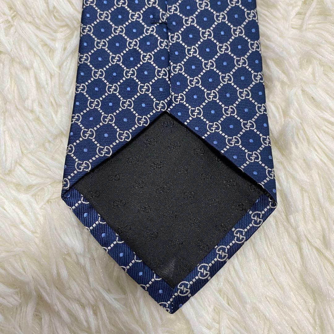 GUCCI グッチ 高級シルク ネクタイ GG柄 ネイビー 結婚式　成人式　ロゴ
