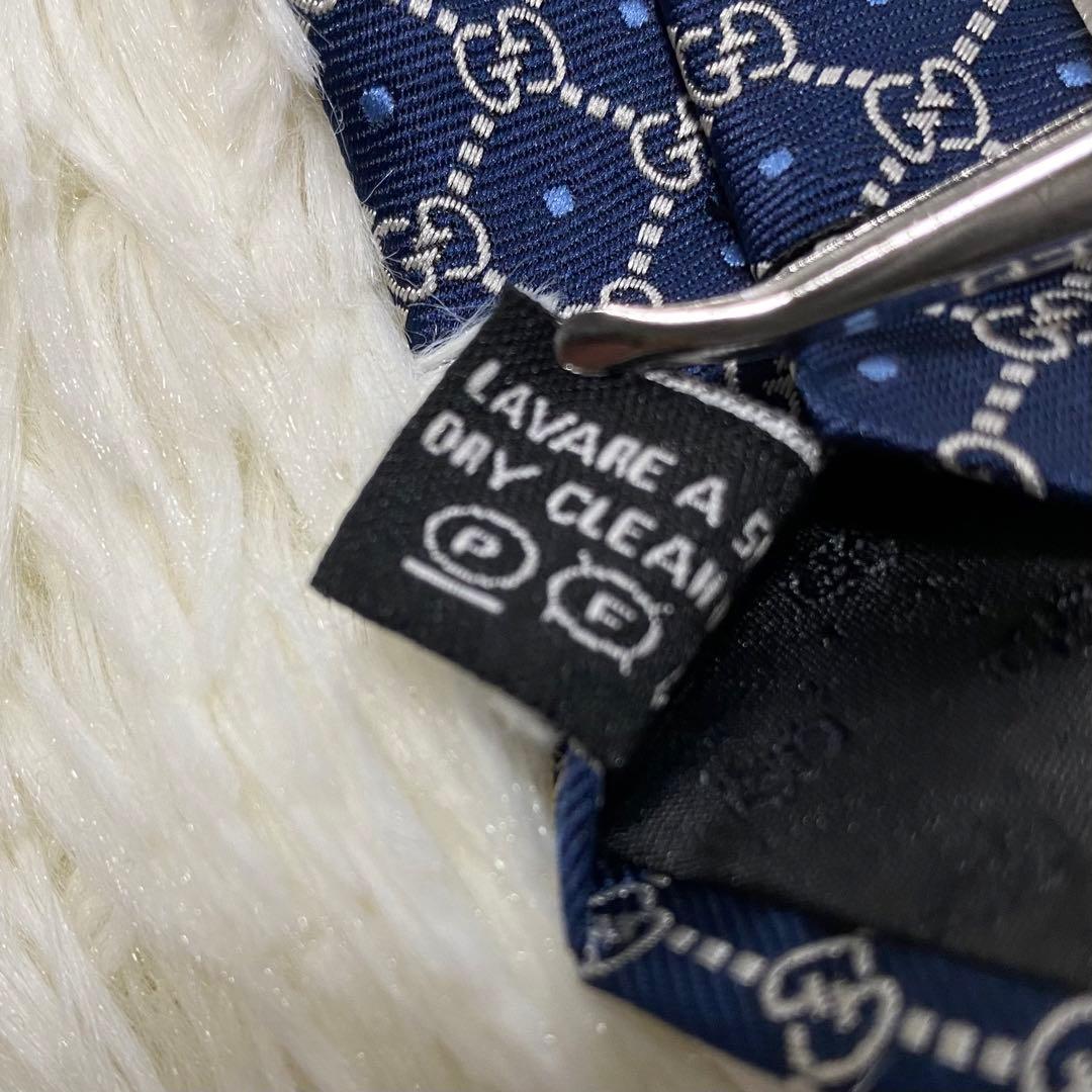 GUCCI グッチ 高級シルク ネクタイ GG柄 ネイビー 結婚式　成人式　ロゴ