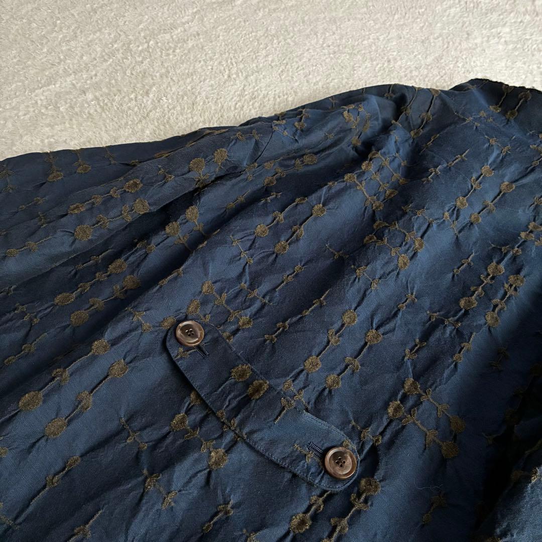 美品 エムアンドキョウコ 佐藤繊維 モヘヤニットジャガード切り替えコート 花柄