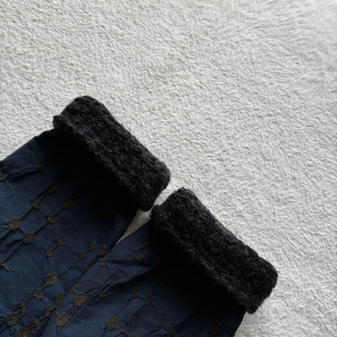 美品 エムアンドキョウコ 佐藤繊維 モヘヤニットジャガード切り替えコート 花柄