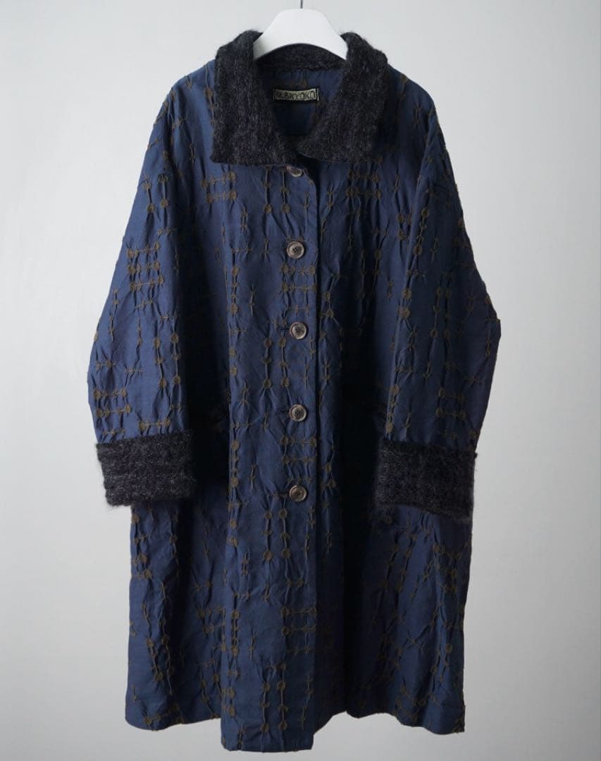 美品 エムアンドキョウコ 佐藤繊維 モヘヤニットジャガード切り替えコート 花柄