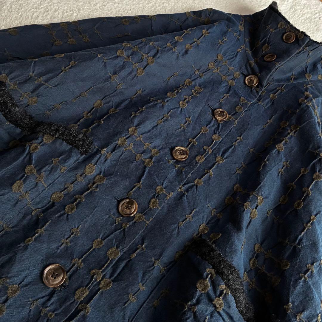 美品 エムアンドキョウコ 佐藤繊維 モヘヤニットジャガード切り替えコート 花柄