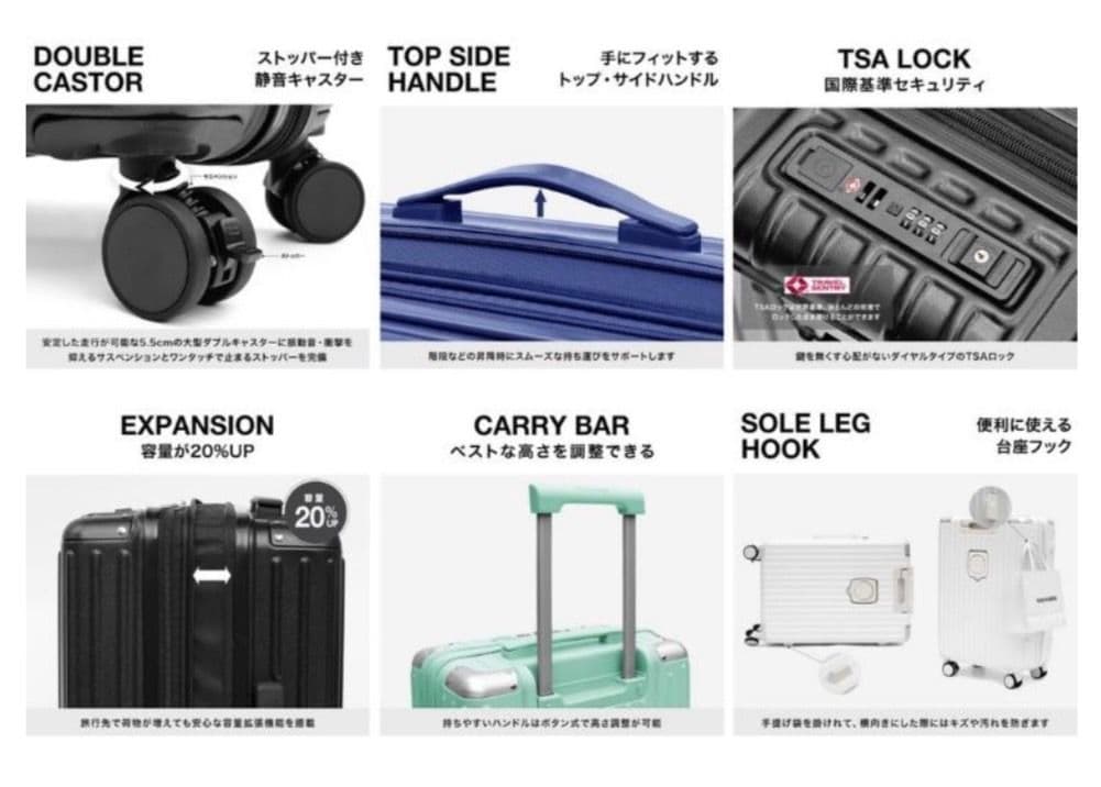 新品 М＆Sサイズ TSAロック付 多機能スーツケース ミントグリーン 2個