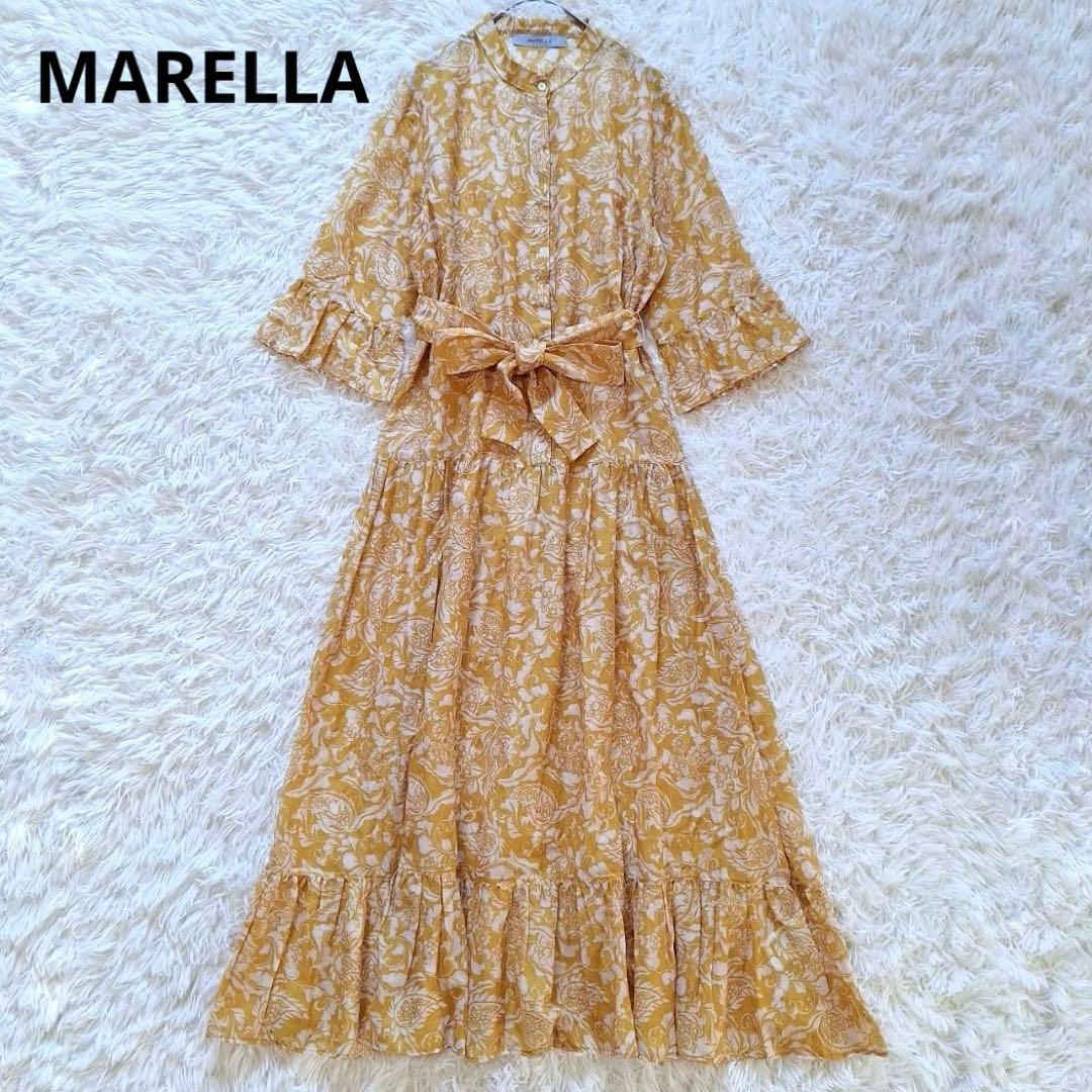 極美品✨マレーラ 近年モデル 花柄ロングワンピース シルク混 大きいサイズ