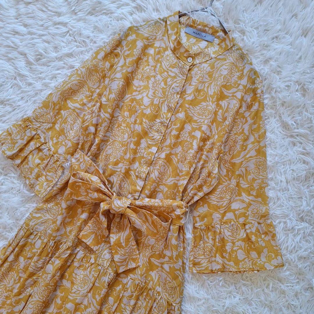 極美品✨マレーラ 近年モデル 花柄ロングワンピース シルク混 大きいサイズ