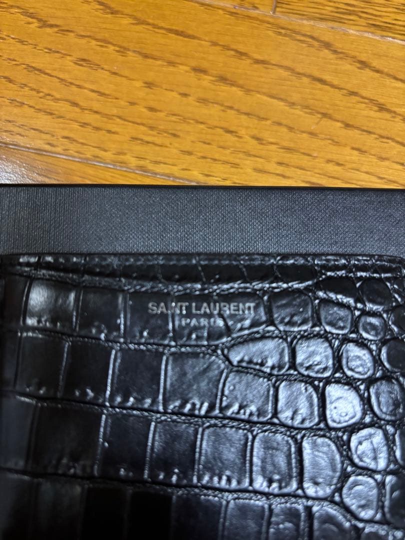 SAINT LAURENT ブラック クロコダイル 二つ折り財布 マネークリップ