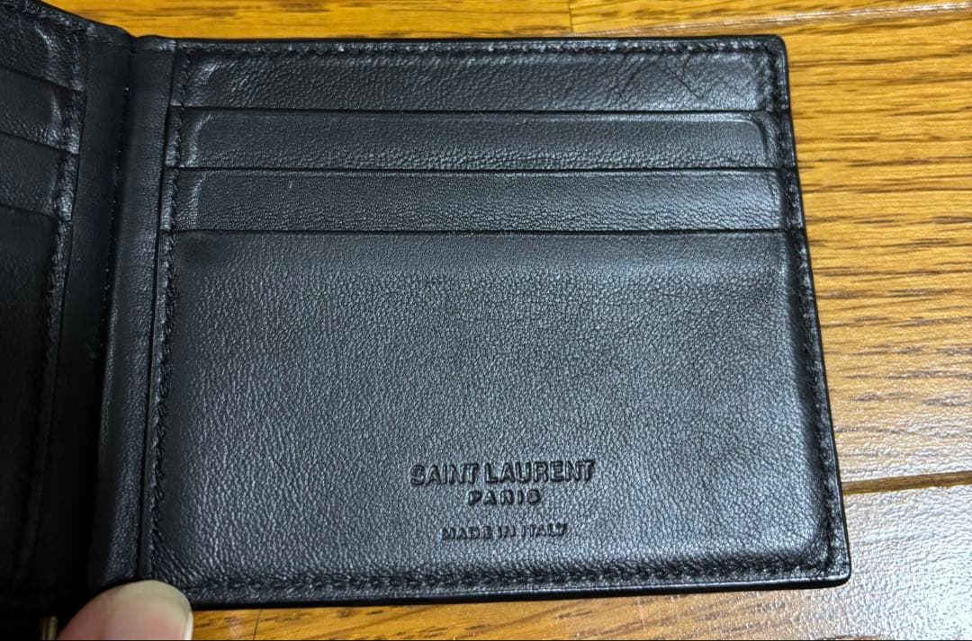 SAINT LAURENT ブラック クロコダイル 二つ折り財布 マネークリップ