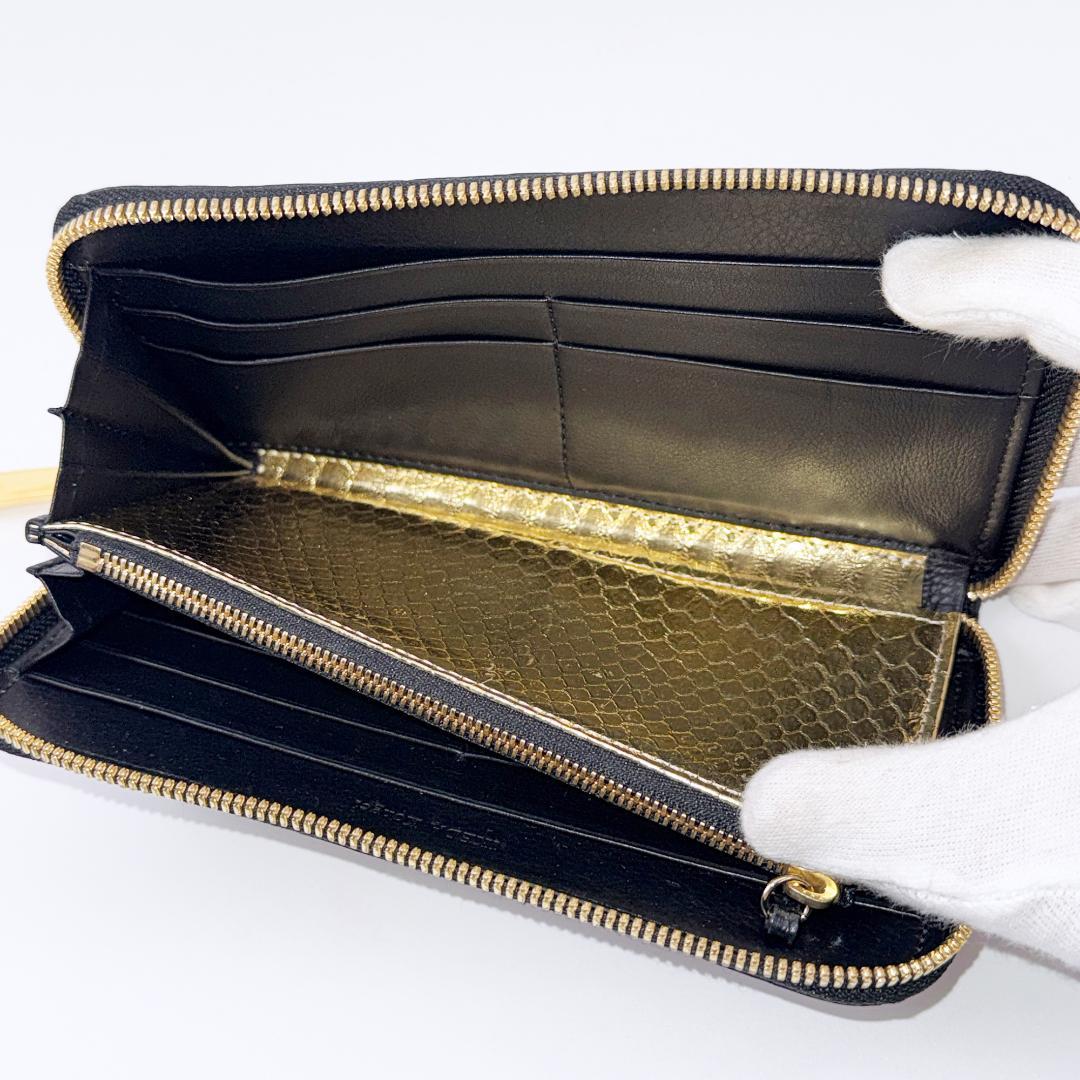 【定価15万】池田工芸 長財布 ポロサス ゴールドパイソン 黒 ワニ革 JRA