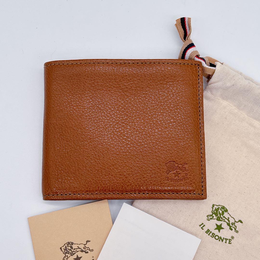 未使用級♡イルビゾンテ 二つ折り財布 型押し レザー ブラウン コンパクト