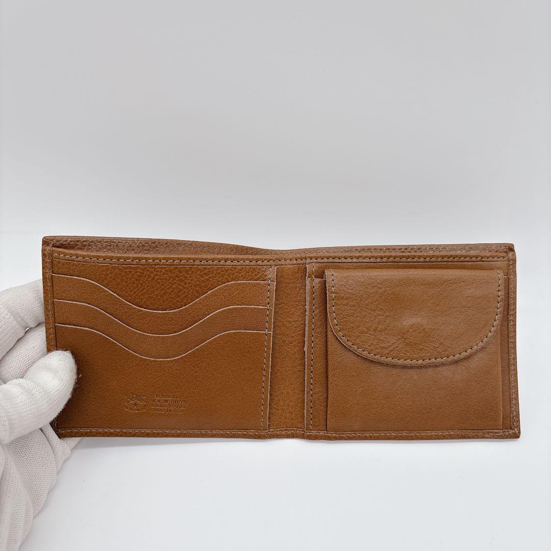 未使用級♡イルビゾンテ 二つ折り財布 型押し レザー ブラウン コンパクト