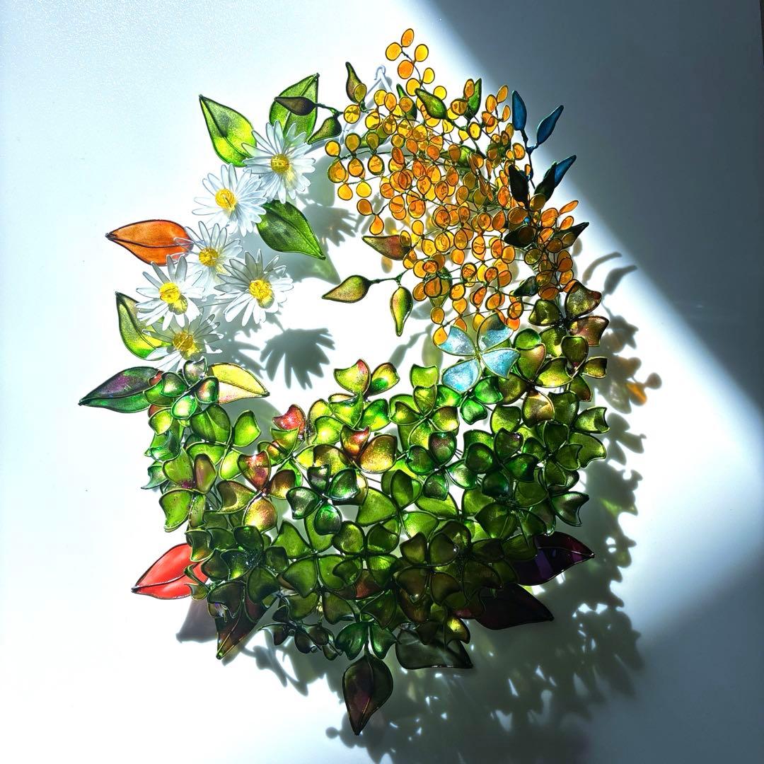 大きな　春いっぱいリース　ワイヤークラフト　ディップアート　壁飾り　アート