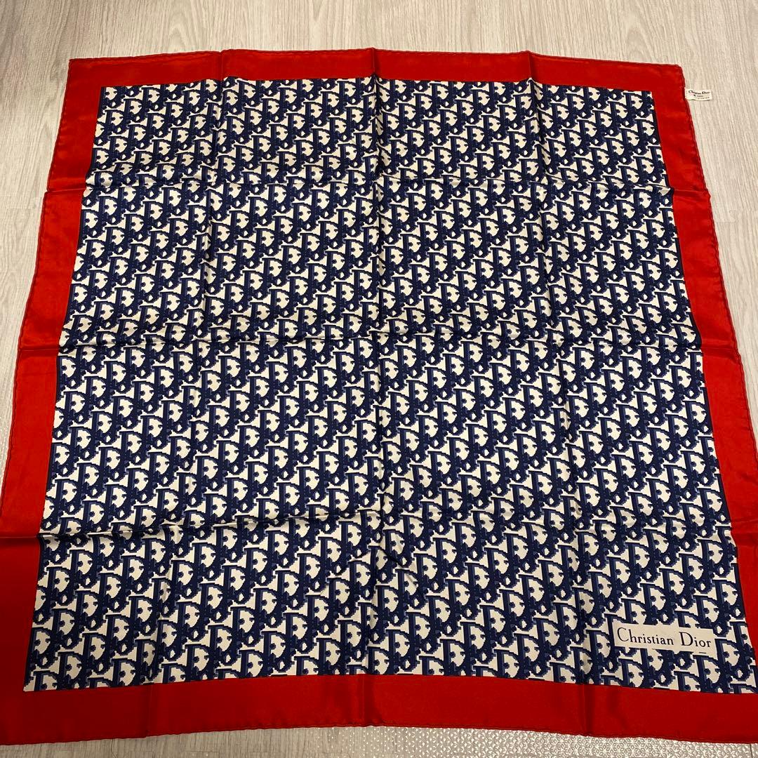 Christian Dior ロゴパターン スカーフ　ネイビー　レッド