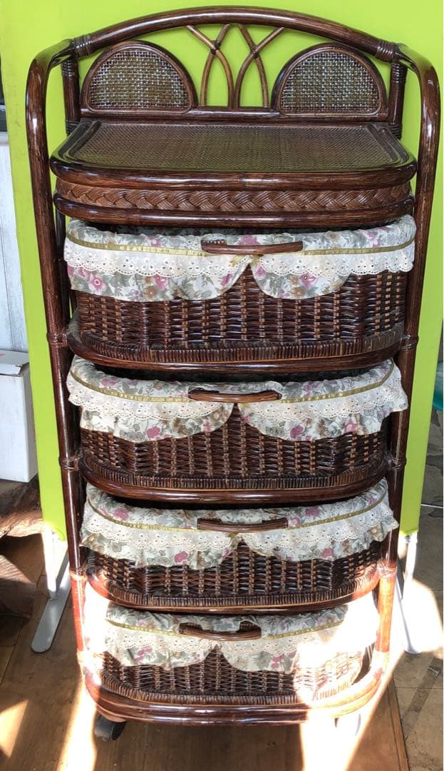 昭和レトロ 籐家具 ラタン ラック チェスト 4段引き出し　中古