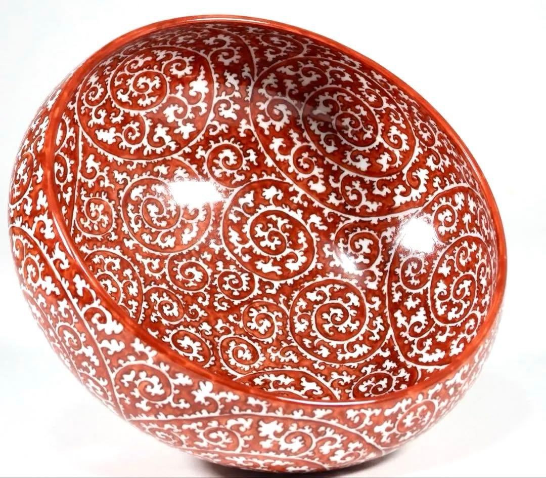 村上玄輝 作 朱濃蛸唐草文 大鉢 盛器 直径约21cm