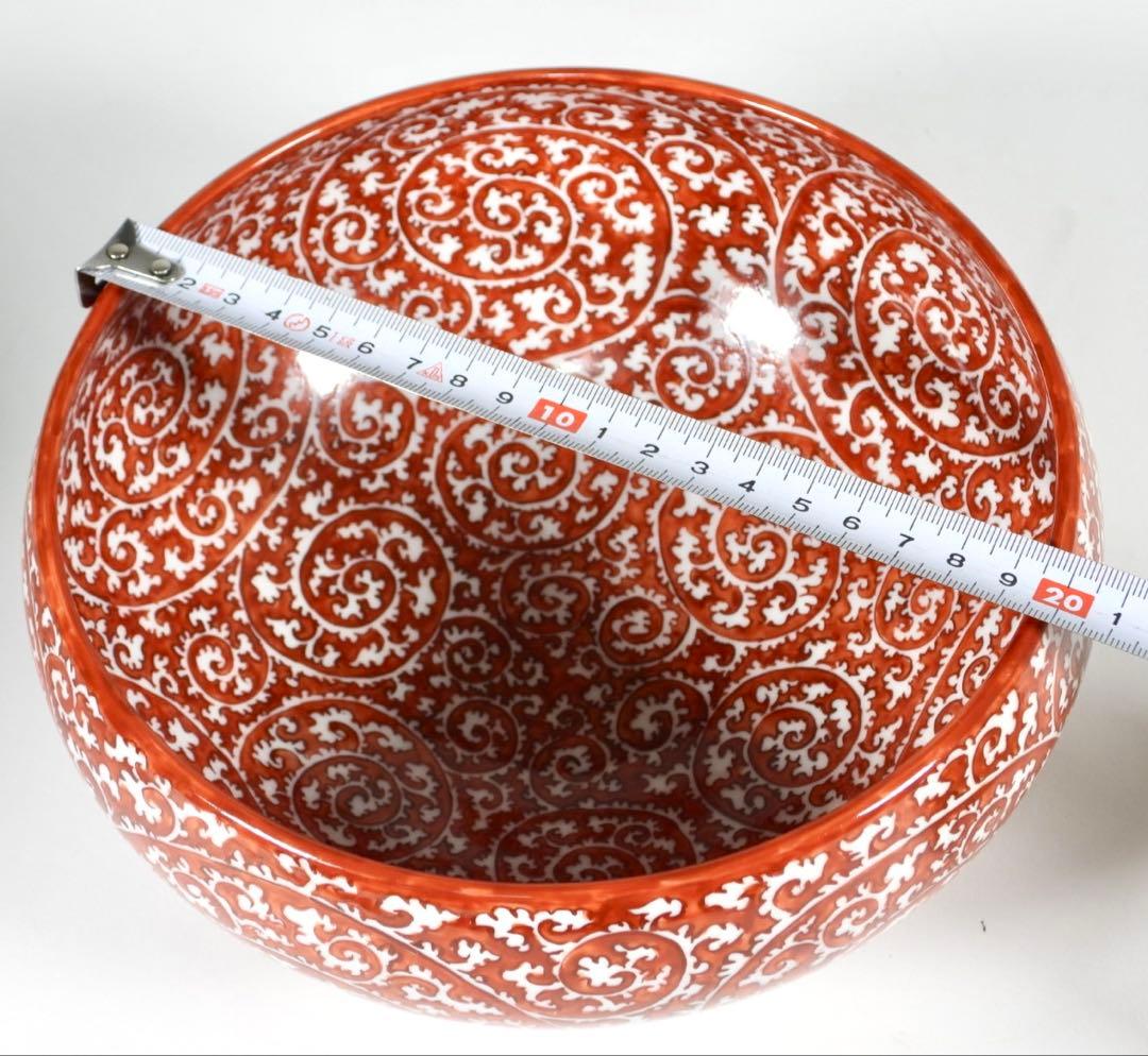 村上玄輝 作 朱濃蛸唐草文 大鉢 盛器 直径约21cm