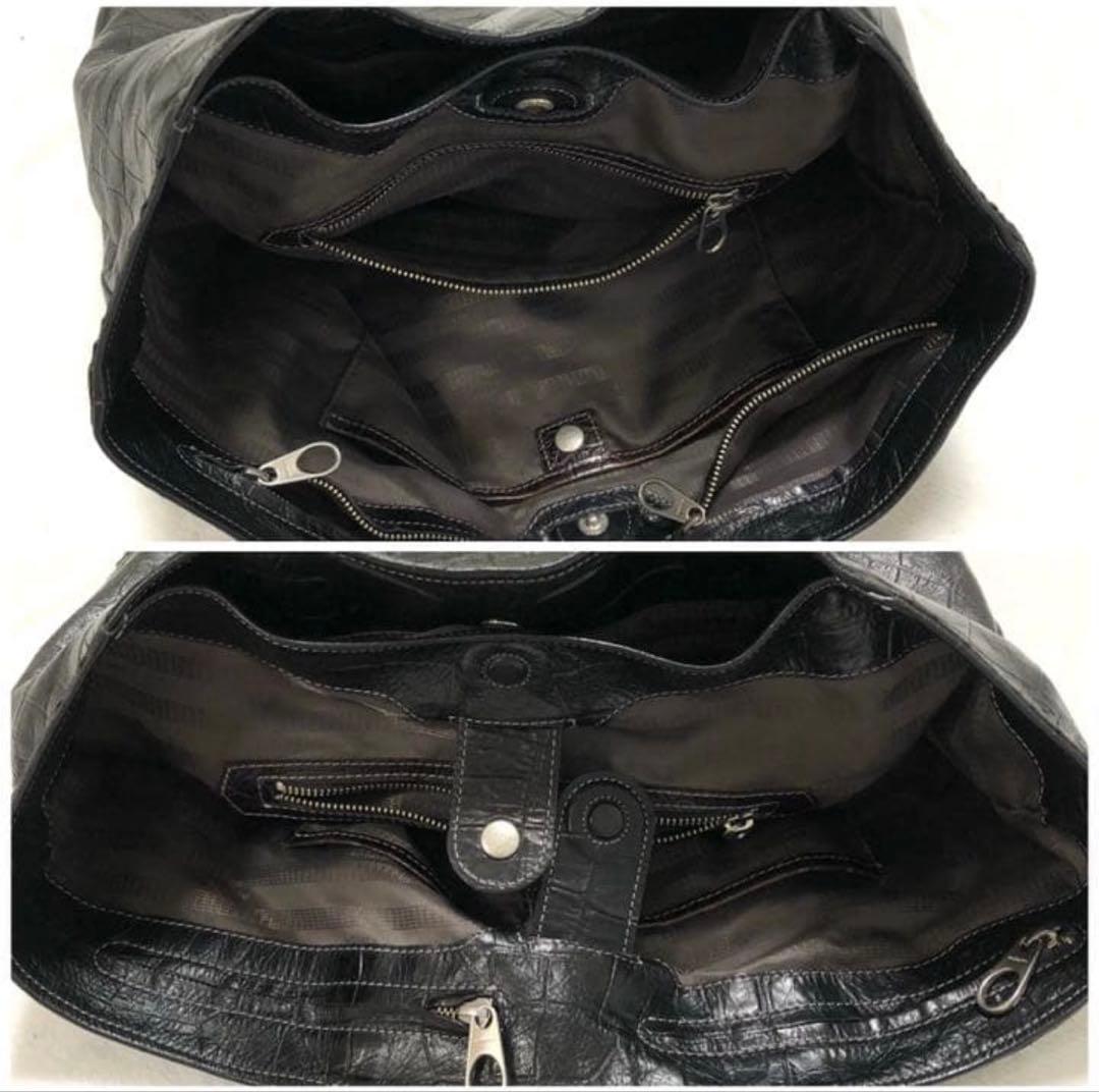 aniary レザー　ブラック　トートバッグ　A4収納可能　クロコ型押し