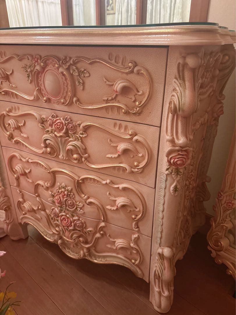 ♡ロココ♡姫プリンセスチェスト♡薔薇ベルサイユ4段チェストシリックアンティーク