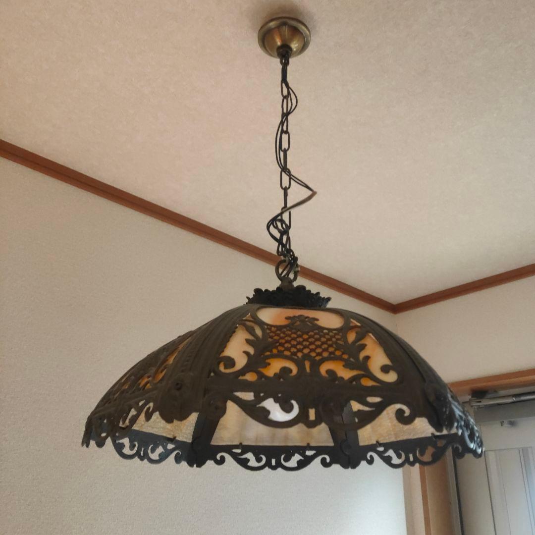 アイアンシャンデリアステンドグラスアンティーク骨董ヴィンテージシーリングライト