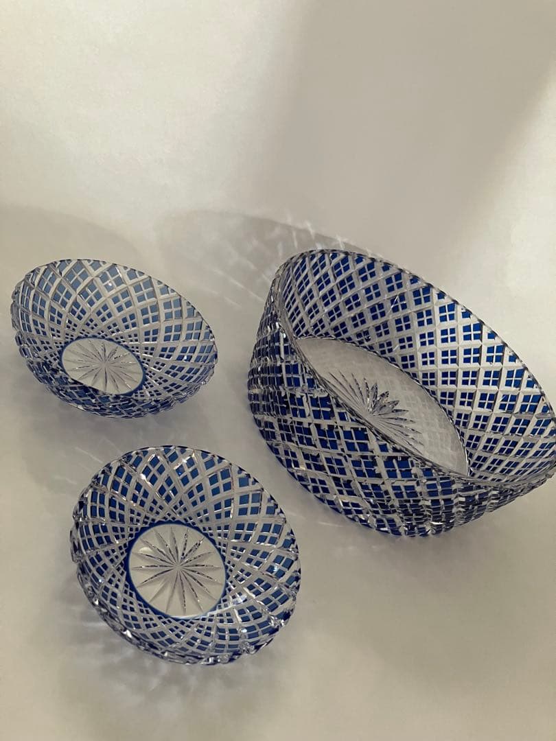 優雅　希少❤️KAGAMI 江戸切子矢来重紋　大鉢　小鉢　銘々3点セット