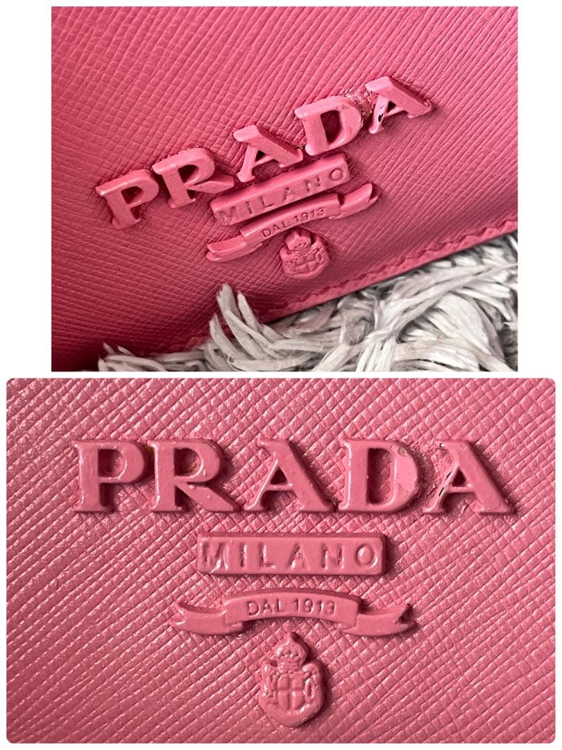 PRADA✨シャイン　折り財布　サフィアーノ　大きめロゴ　ピンク　レディース