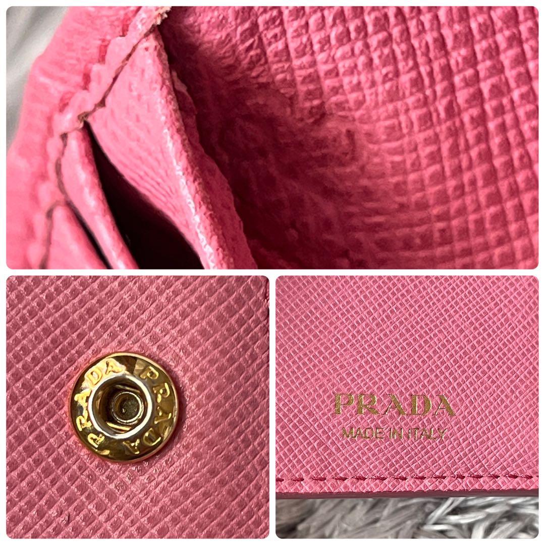 PRADA✨シャイン　折り財布　サフィアーノ　大きめロゴ　ピンク　レディース