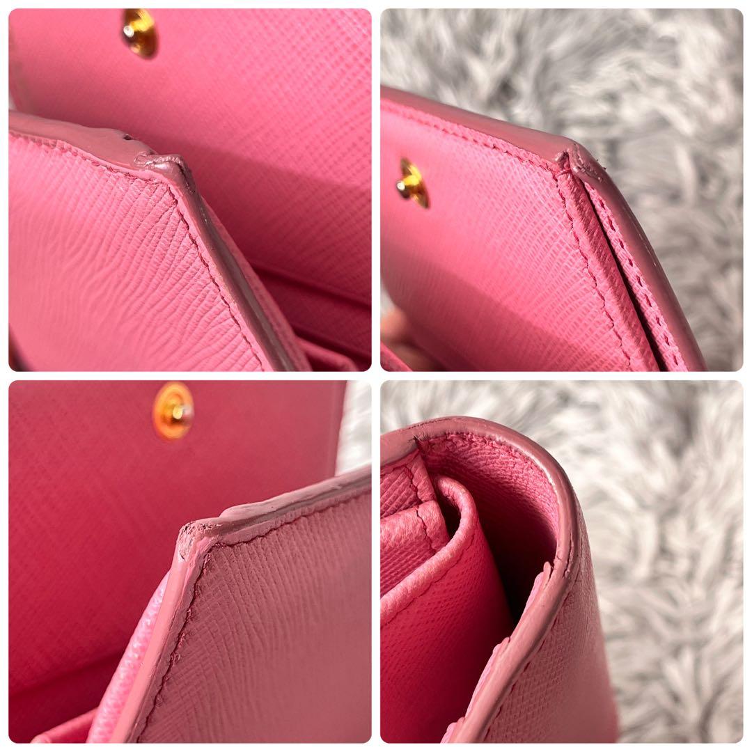 PRADA✨シャイン　折り財布　サフィアーノ　大きめロゴ　ピンク　レディース