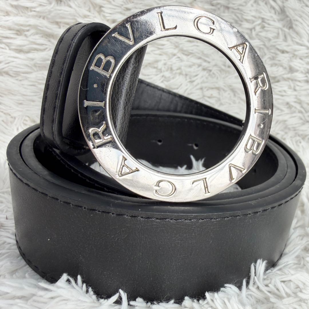【極美品】 ブルガリ ベルト ロゴマニア サークルロゴ シルバー金具 ブラック