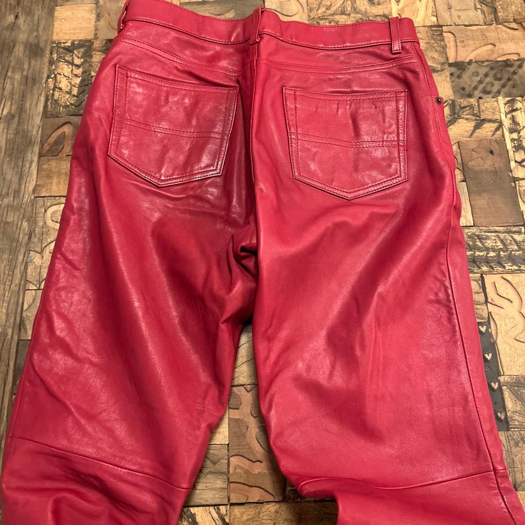 Paul Smith 本革 レザーパンツ レッド スリム M