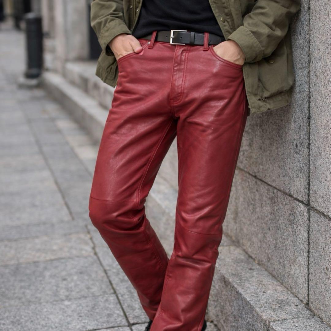 Paul Smith 本革 レザーパンツ レッド スリム M