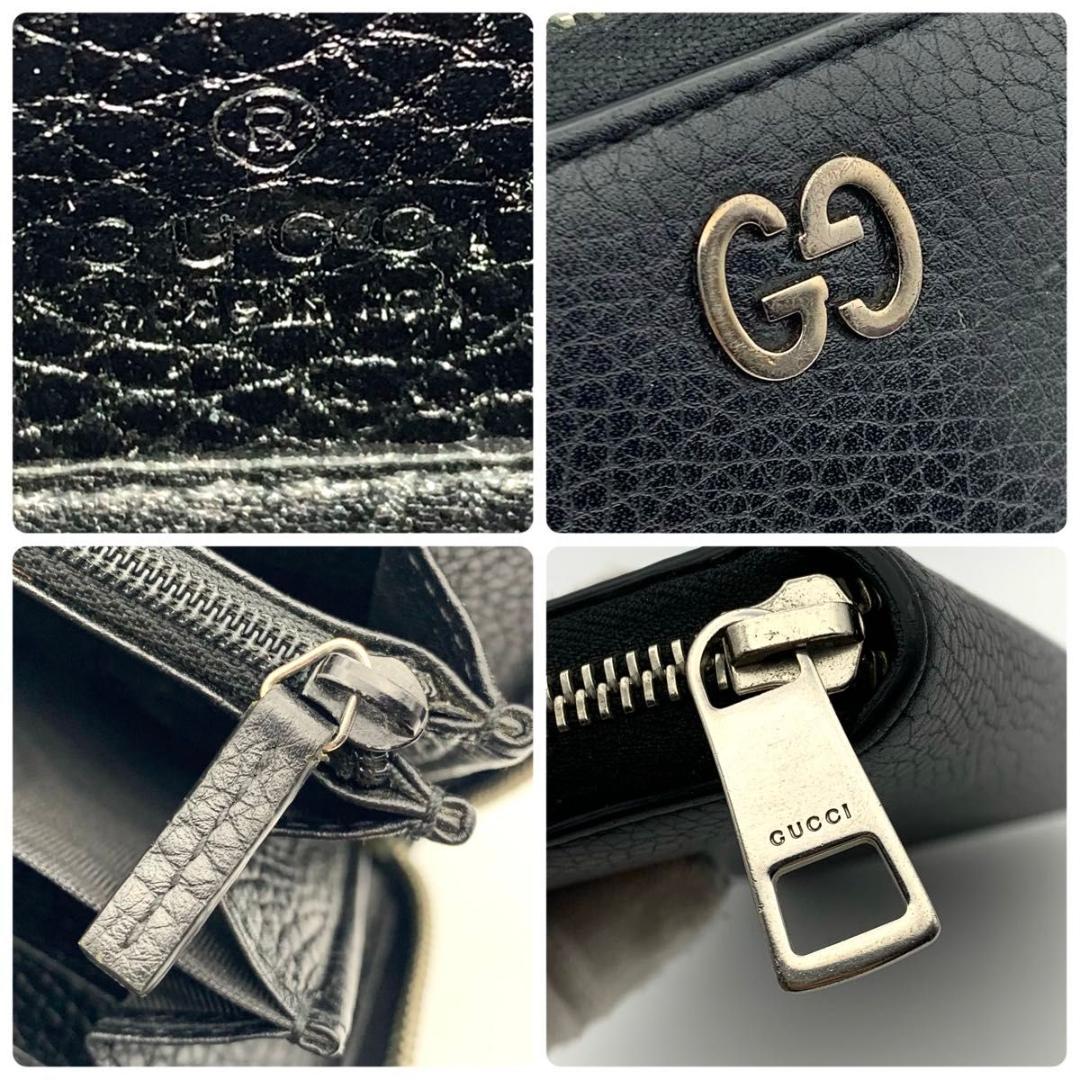 鑑定済み グッチ ラウンドファスナー 長財布 ドリアン GG 金具 レザー 黒