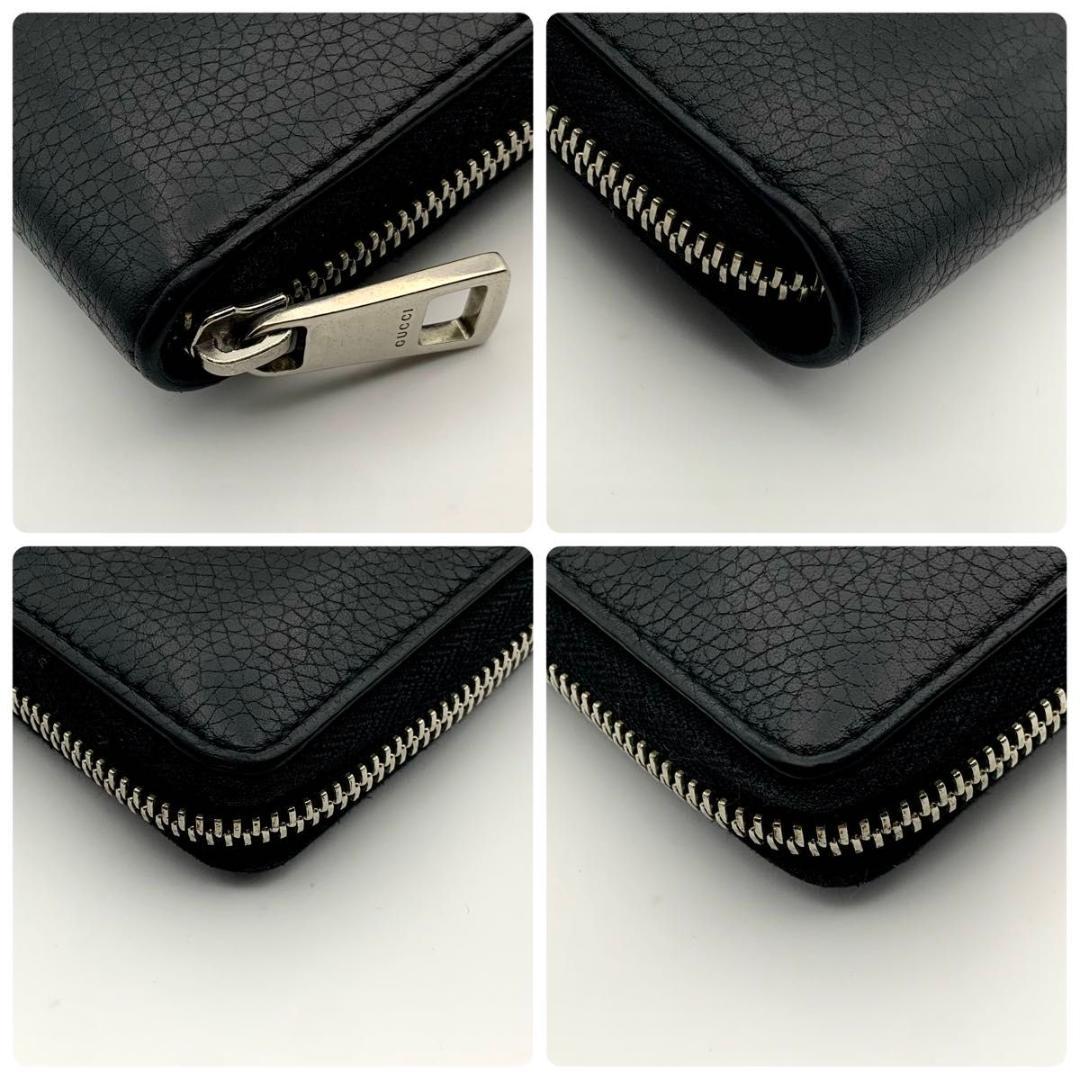 鑑定済み グッチ ラウンドファスナー 長財布 ドリアン GG 金具 レザー 黒