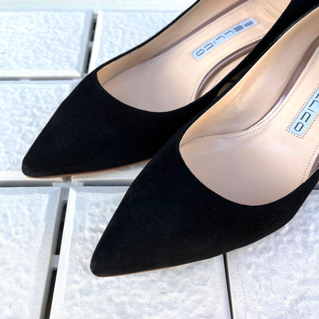 36.5 PELLICO ローヒール　パンプス　黒　スエード　23.5