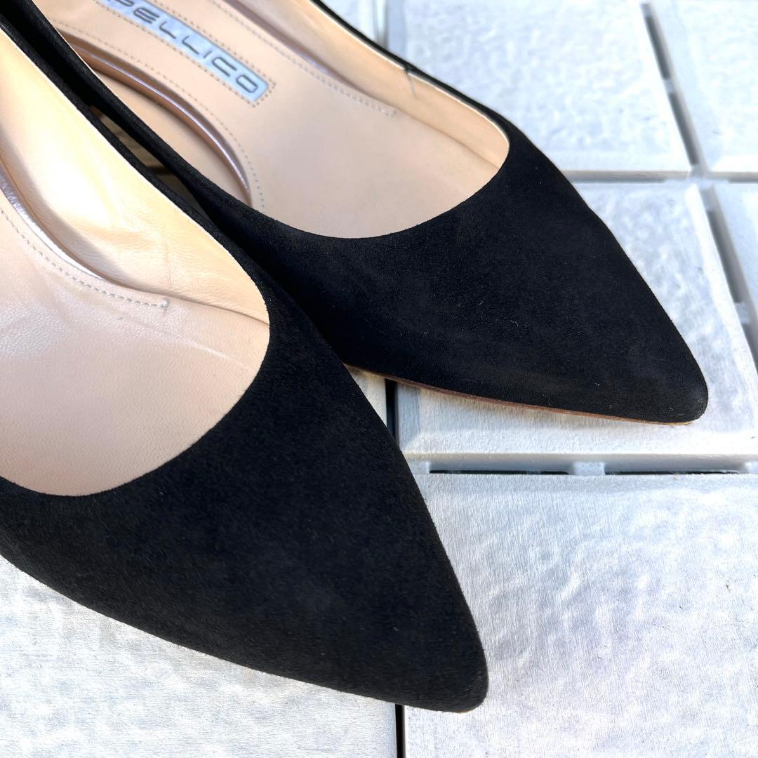 36.5 PELLICO ローヒール　パンプス　黒　スエード　23.5