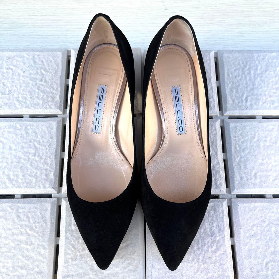36.5 PELLICO ローヒール　パンプス　黒　スエード　23.5