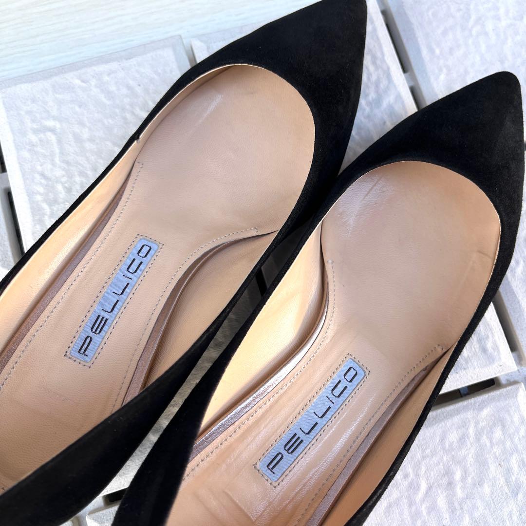 36.5 PELLICO ローヒール　パンプス　黒　スエード　23.5