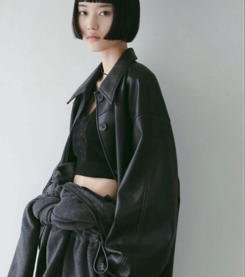 anuke ecoleather over jacket 38 ブラック