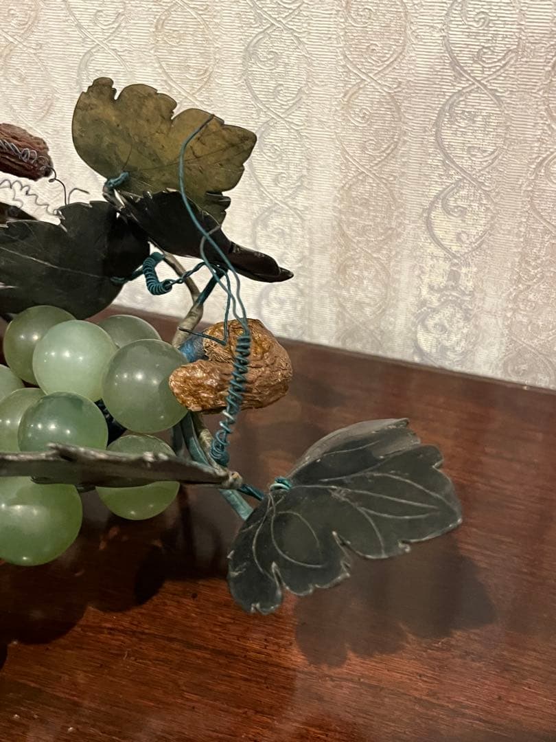 中国美術 翡翠 ローズクォーツ 紅水晶 葡萄 置物 ぶどう ブドウ