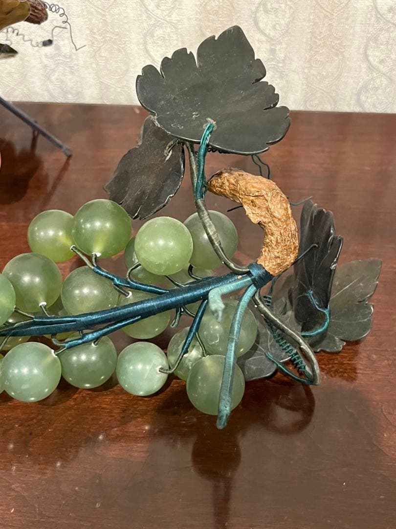 中国美術 翡翠 ローズクォーツ 紅水晶 葡萄 置物 ぶどう ブドウ