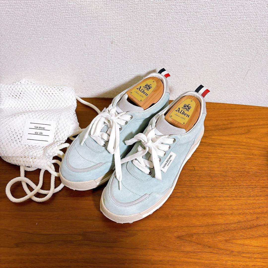 未使用級 THOM BROWNE スエードレザー スニーカー 水色 24.5cm