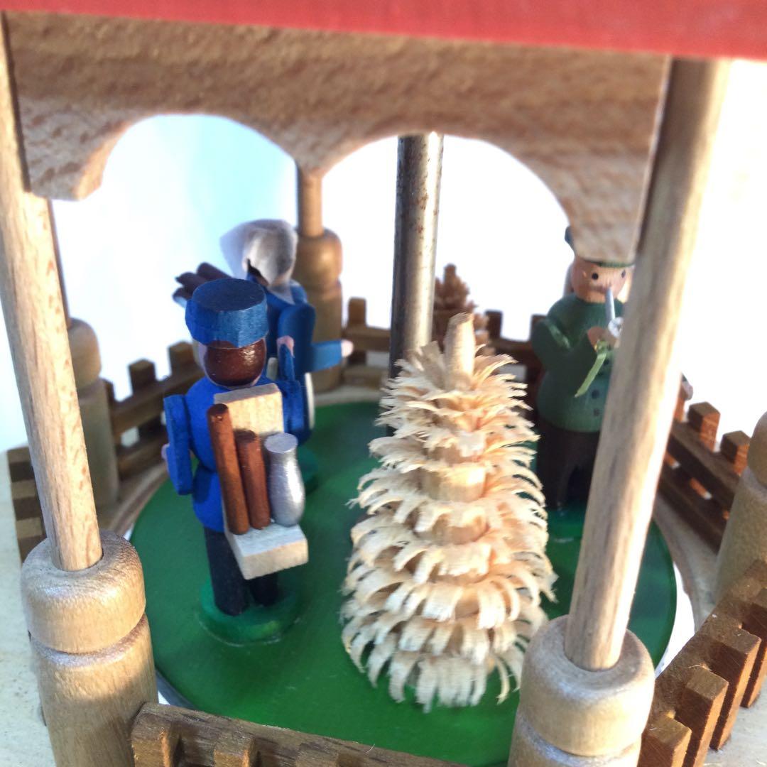 クリスマス　飾り　蝋燭3本　3段　回転　木製　ヴィンテージ　（2088）