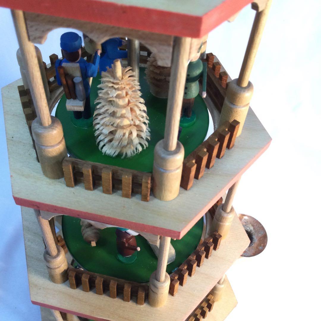 クリスマス　飾り　蝋燭3本　3段　回転　木製　ヴィンテージ　（2088）