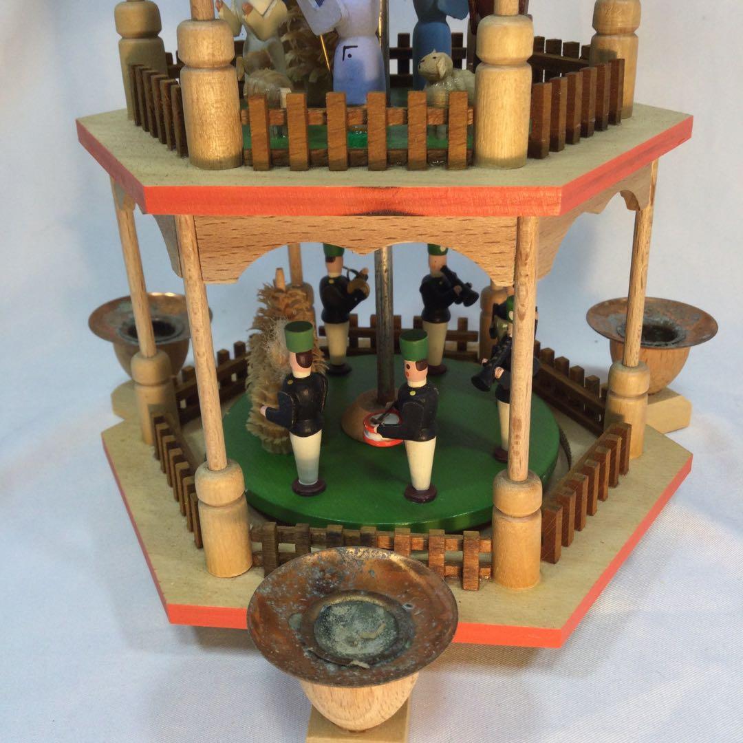 クリスマス　飾り　蝋燭3本　3段　回転　木製　ヴィンテージ　（2088）