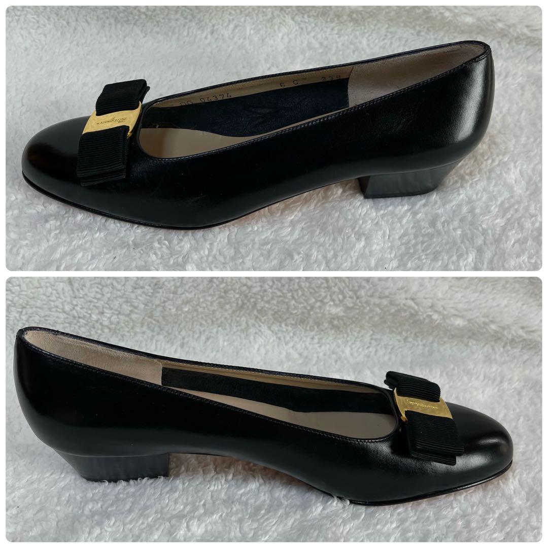 未使用 サルヴァトーレ フェラガモ パンプス ヴァラ リボン ブラック