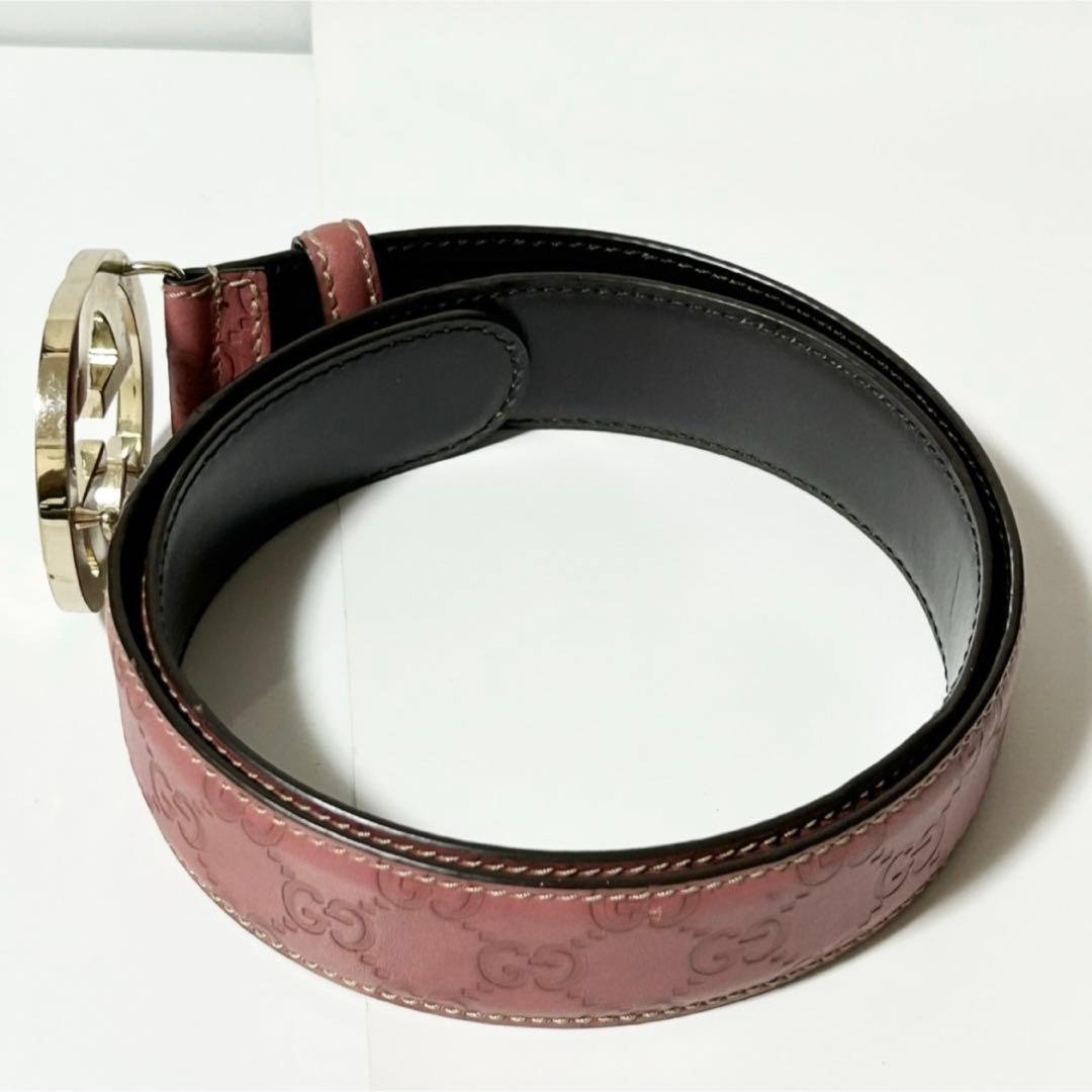 GUCCI グッチ ベルト 114876 インターロッキングG シマ ピンク