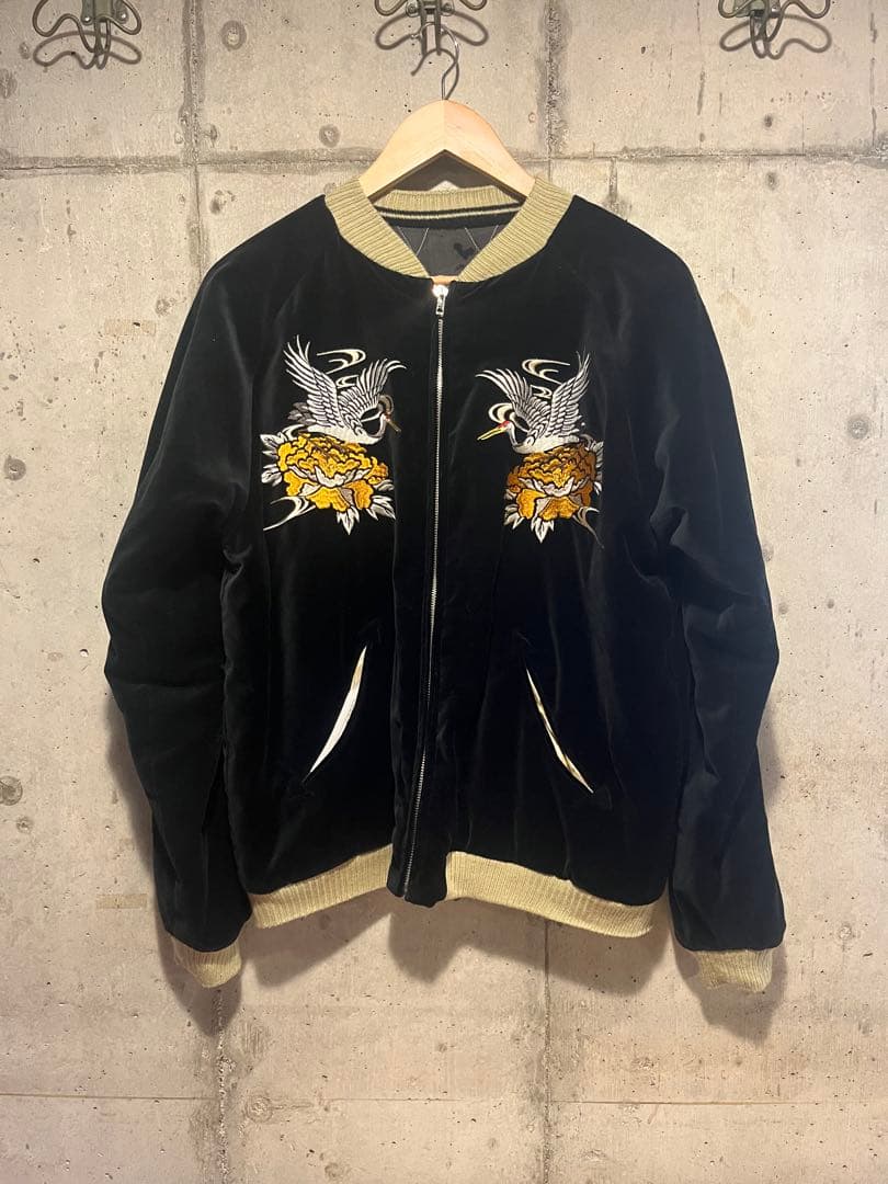 クロップドヘッズ リバーシブルスカジャン L ベロア×キルティング 鶴 京都