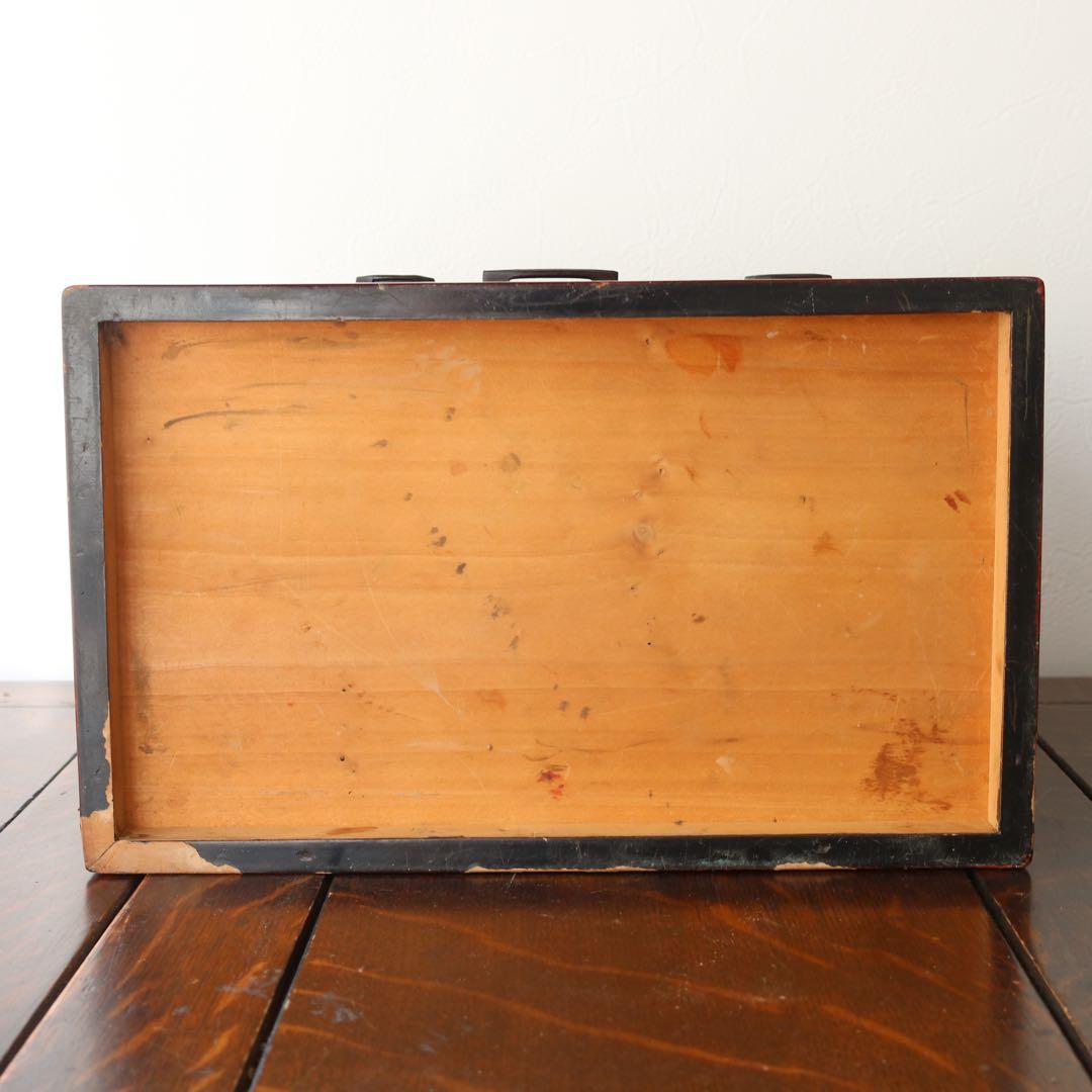 大正ロマンな根来塗が美しい時代裁縫箱お針箱（小引出し骨董民芸ブロカント