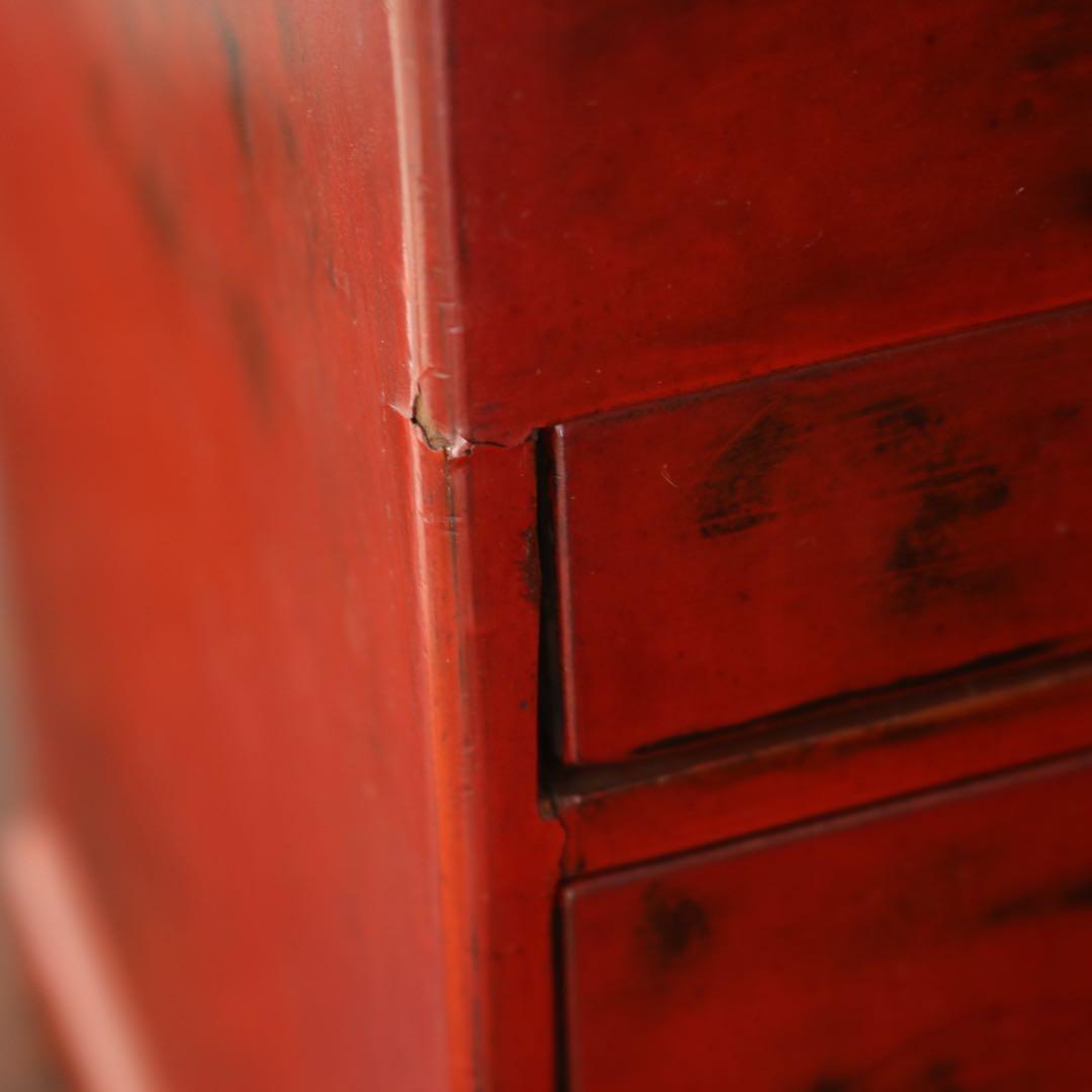 大正ロマンな根来塗が美しい時代裁縫箱お針箱（小引出し骨董民芸ブロカント