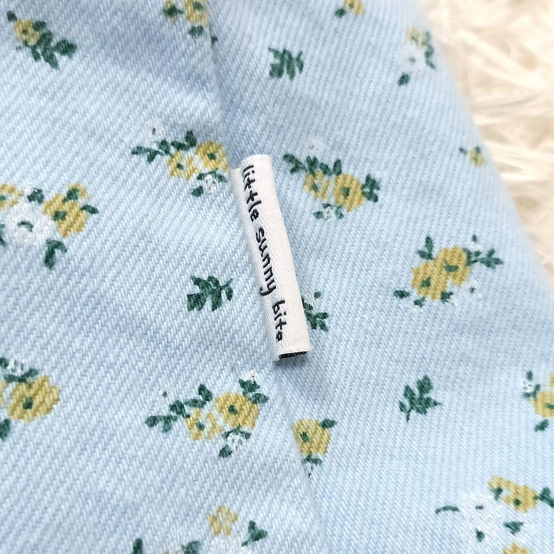 リトルサニーバイト フラワー プリント ロング デニム ジャケット ブルー M