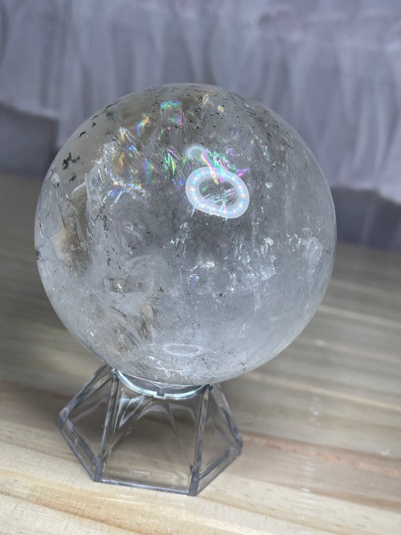 綺麗　天然石　 レインボー アイリスクォーツ　緑幽霊　共生 水晶丸玉 スフィア