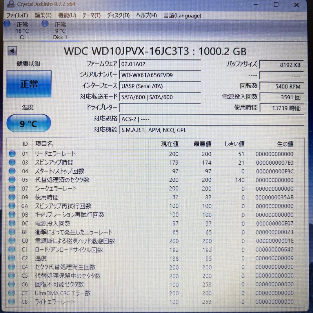 【1TB】【Western Digital製 統一】★2.5インチ★内臓HDD★
